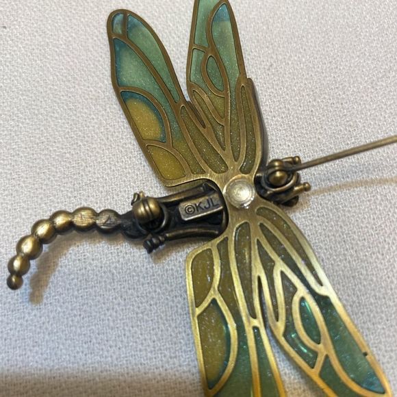 Vintage KJL Kenneth Jay Lane Stained Glass And Rhinestone Dragonfly Broo… - Picture 10 of 12
